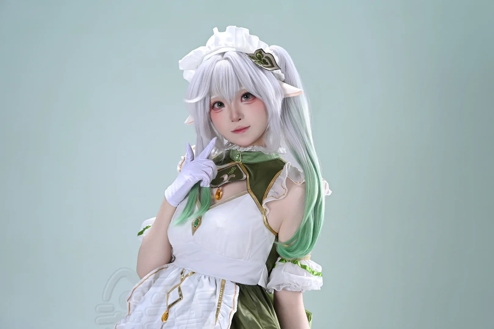 原神, 二次元摄影, 纳西妲cos, 精灵耳, 白绿穿搭 - 第7张