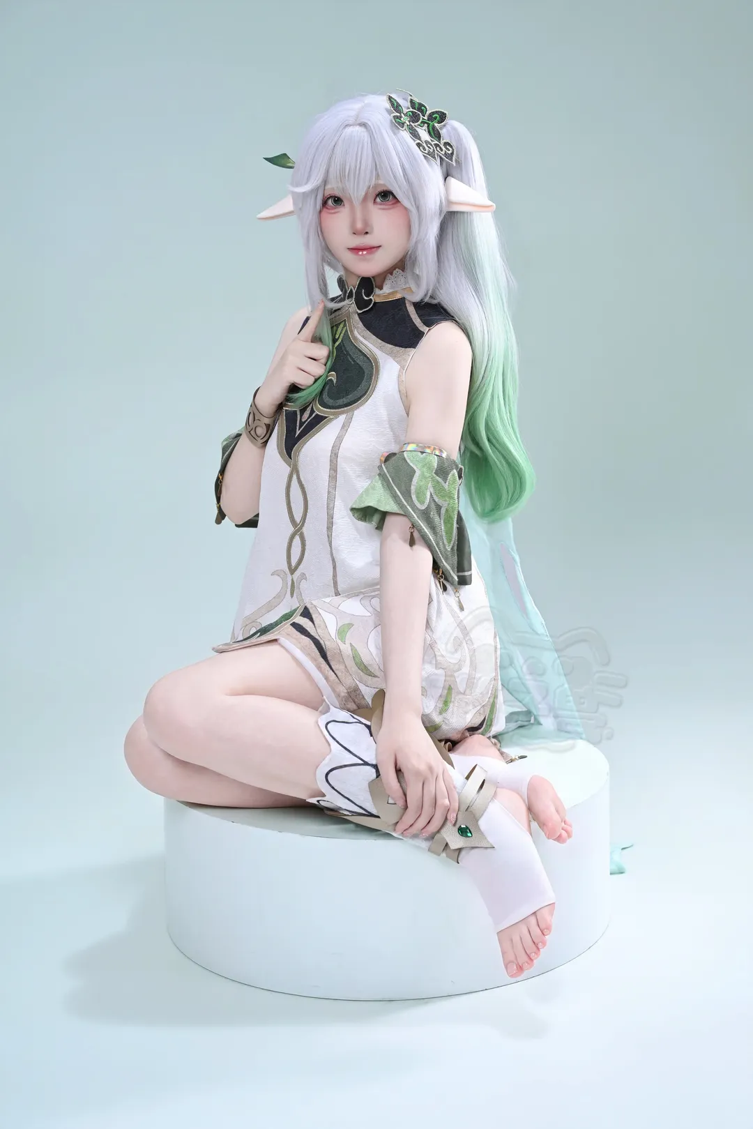 原神, 纳西妲cos, 精灵耳造型, 须弥cosplay, 白绿配色cos