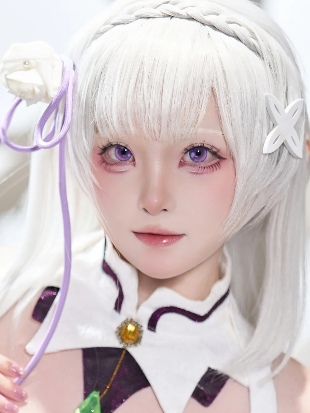 爱蜜莉雅cos, 次元幻眸美瞳, 紫色美瞳, cosplay美瞳, 白毛紫瞳妆 - 第1张