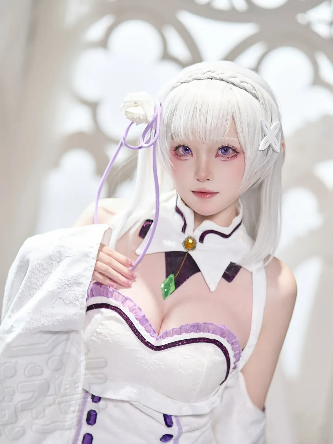 Emilia cosplay, Dimension Fantasy Colored Contacts, Purple contact lenses, Cosplay contact lenses, White hair and purple eyes makeup