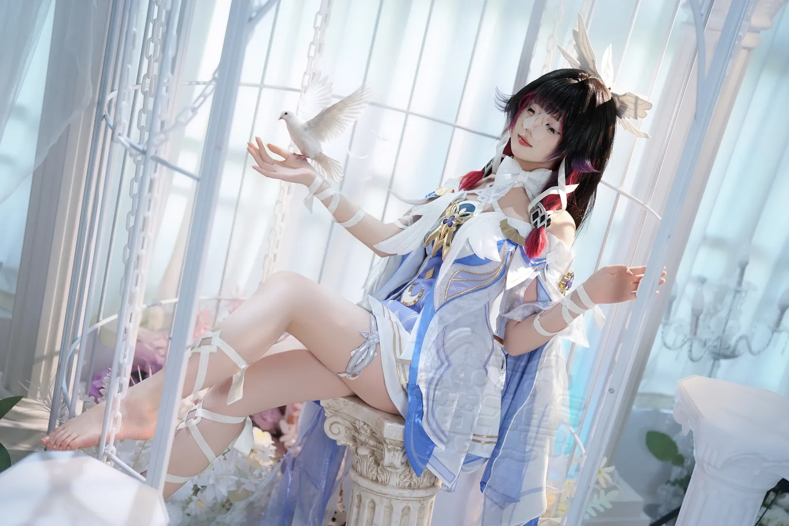 原神, 哥伦比娅cos, cosplay摄影, 空灵少女, 白鸽