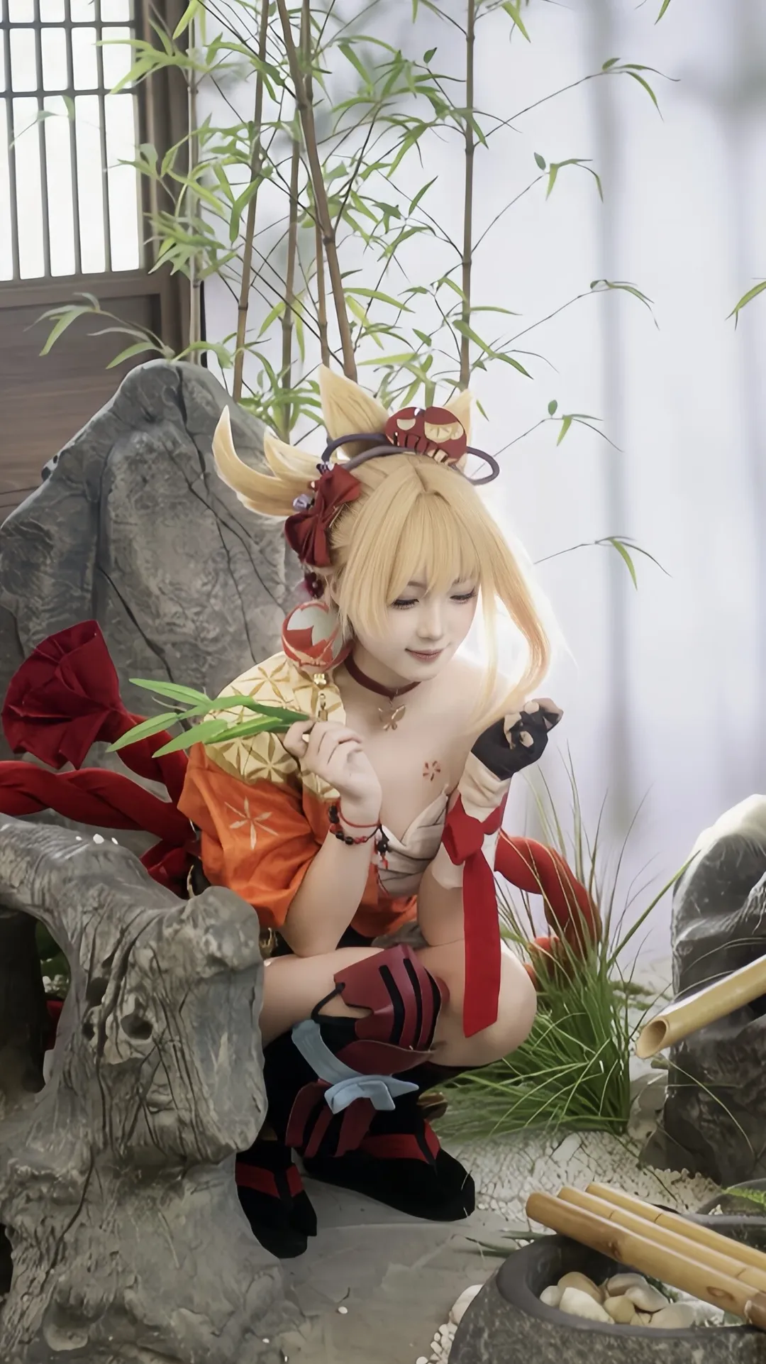 二次元, cosplay摄影, 和风cosplay, 宵宫cos, 竹影庭院 - 第1张
