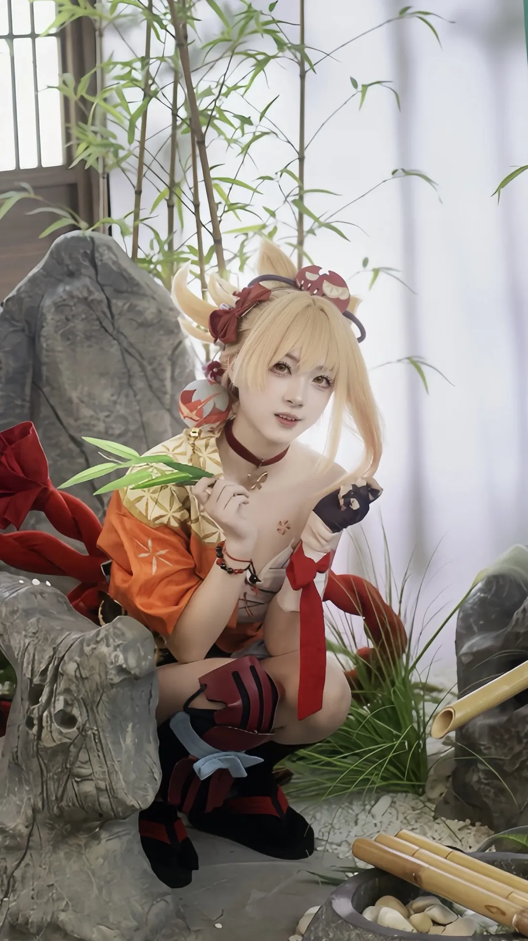 二次元, cosplay摄影, 和风cosplay, 宵宫cos, 竹影庭院