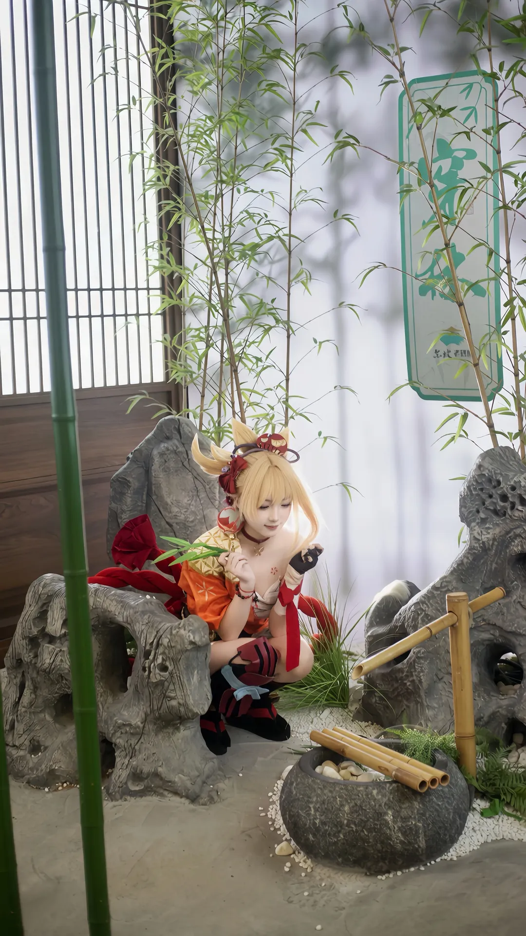 二次元, cosplay摄影, 和风cosplay, 宵宫cos, 竹影庭院 - 第3张