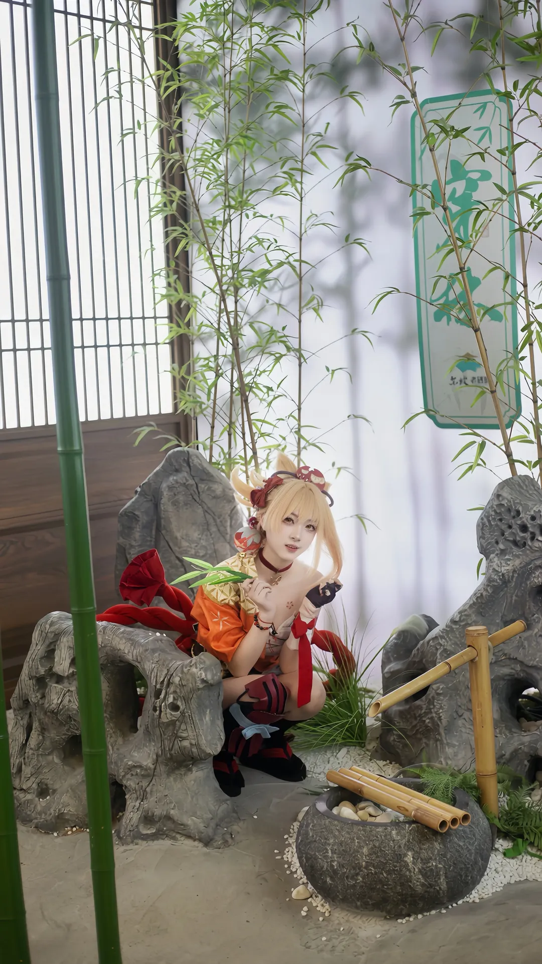二次元, cosplay摄影, 和风cosplay, 宵宫cos, 竹影庭院 - 第4张