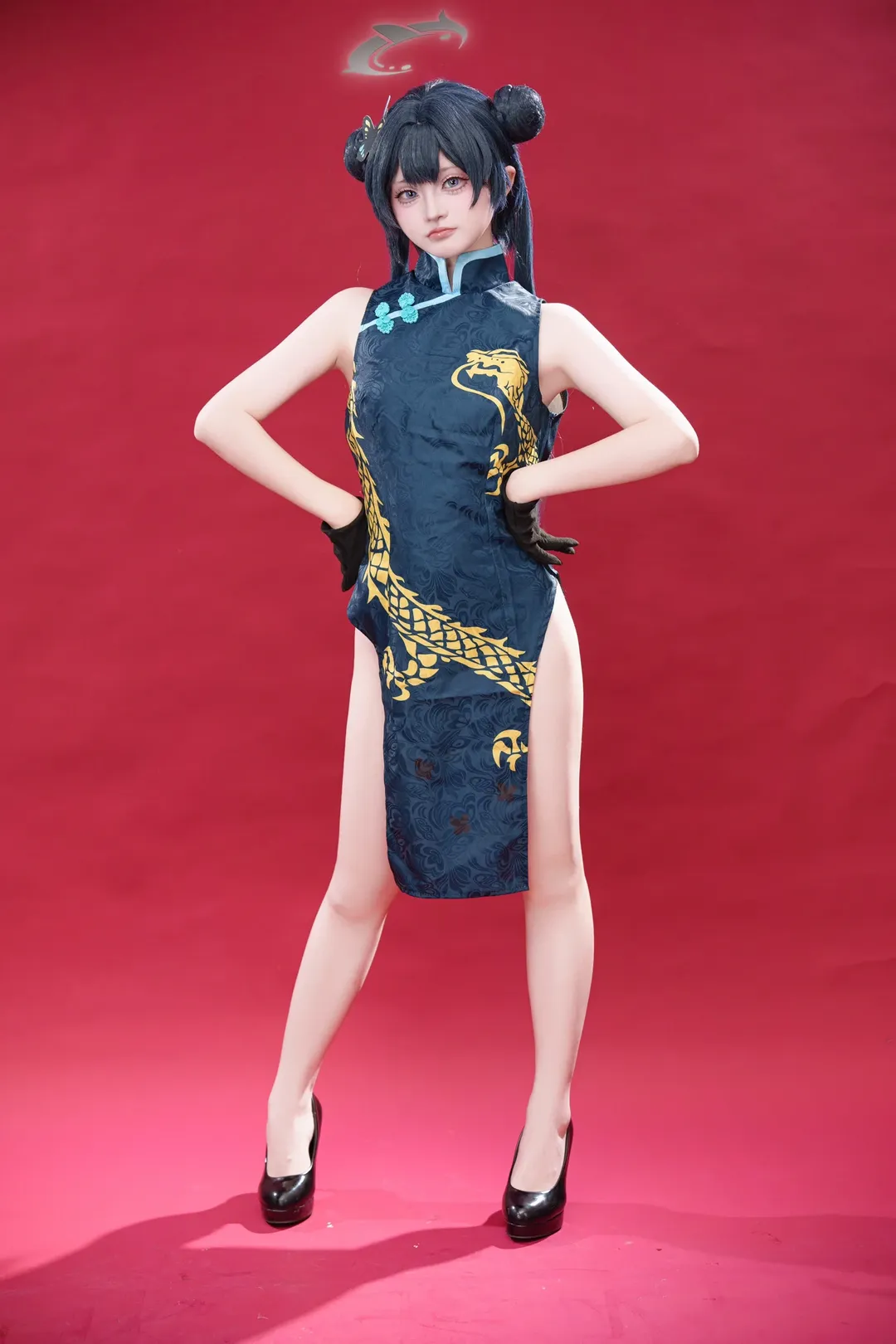 手办质感, 蔚蓝档案, 妃咲cos, 旗袍cosplay, 红底棚拍