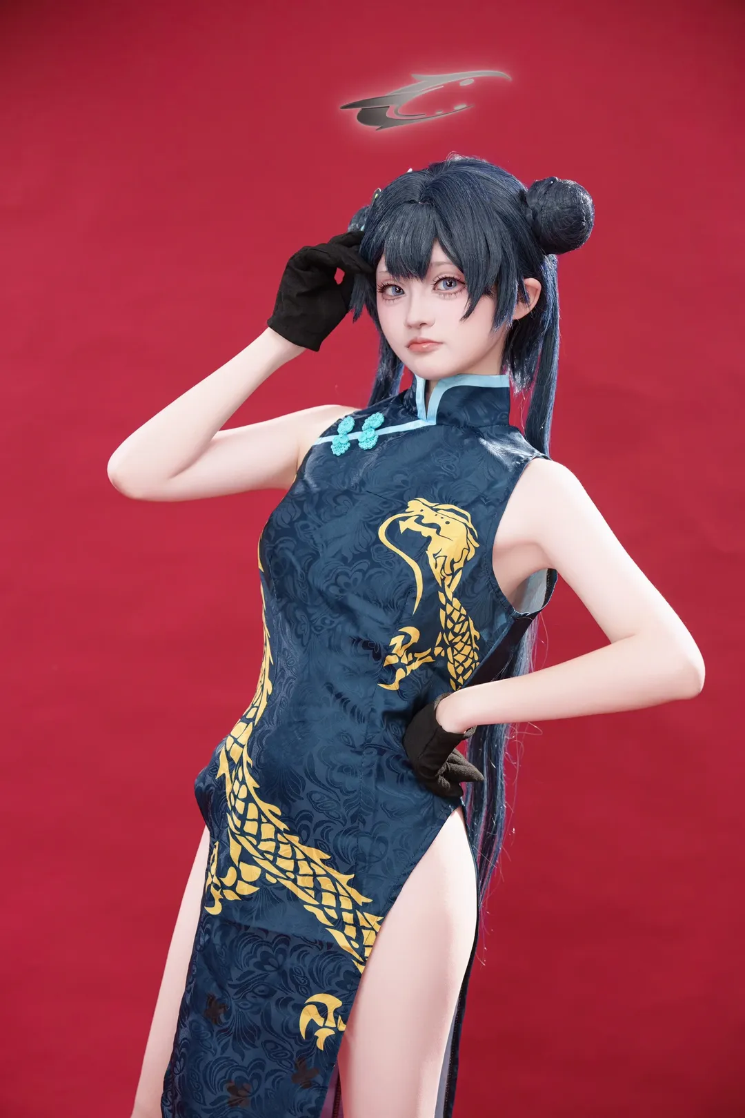 Figure texture, Blue Archive, Misaki cosplay, Cheongsam cosplay, Red background studio photoshoot - Image 2