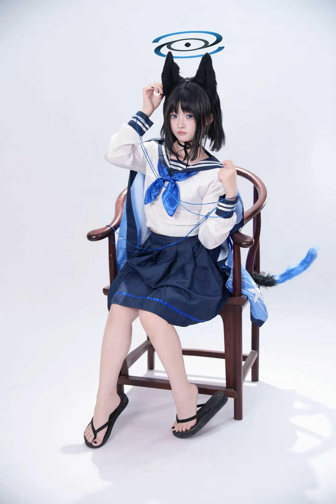 蔚蓝档案, 桐生桔梗cos, cosplay正片, 水手服穿搭, 二次元兽耳 - 第2张
