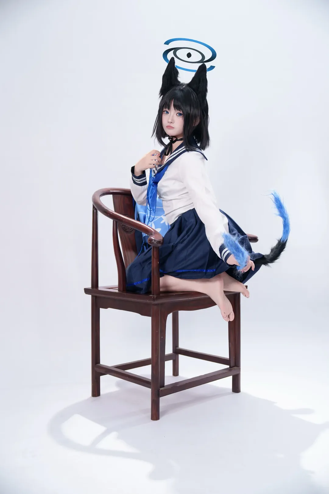 蔚蓝档案, 桐生桔梗cos, cosplay正片, 水手服穿搭, 二次元兽耳 - 第3张
