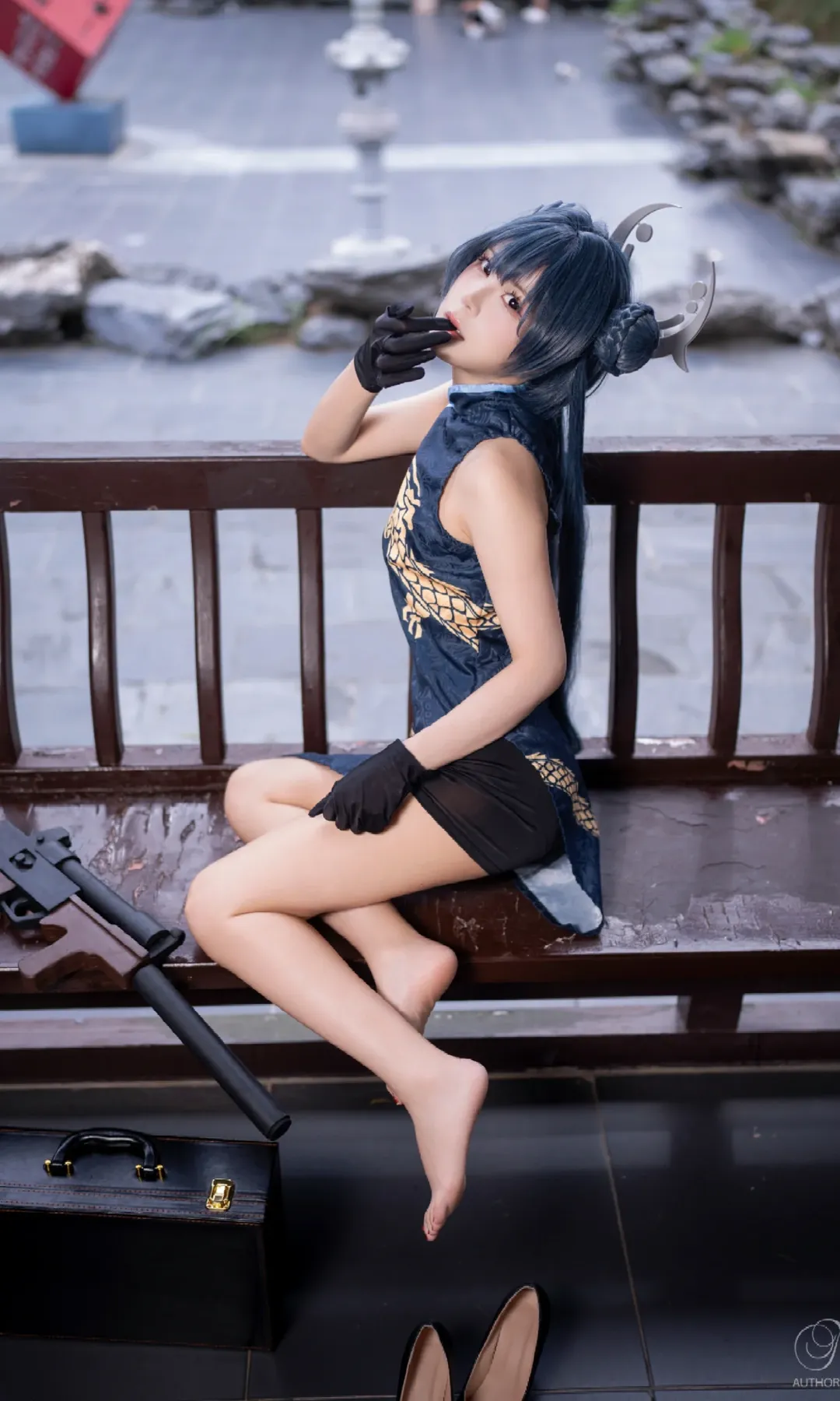 碧蓝档案, 龙华妃咲cos, cosplay正片, 外景人像, 中式旗袍摄影 - 第1张