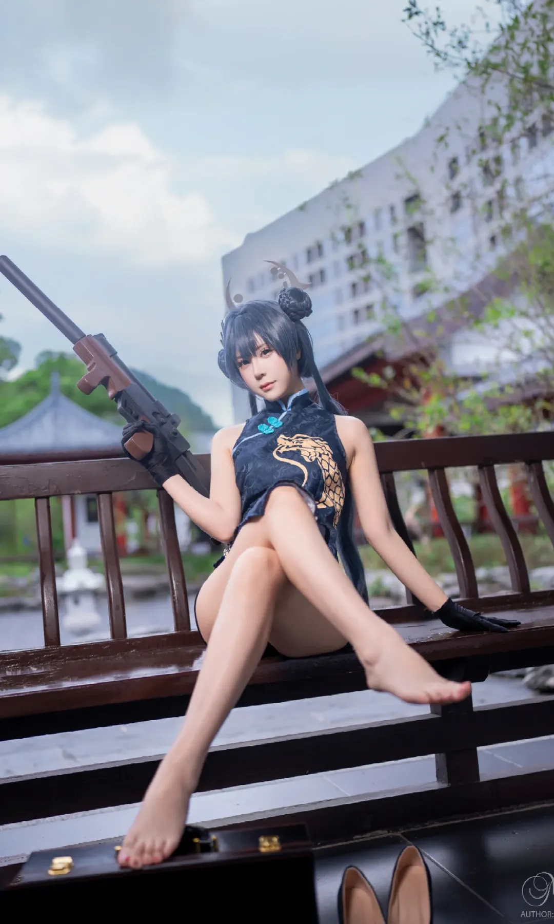 碧蓝档案, 龙华妃咲cos, cosplay正片, 外景人像, 中式旗袍摄影