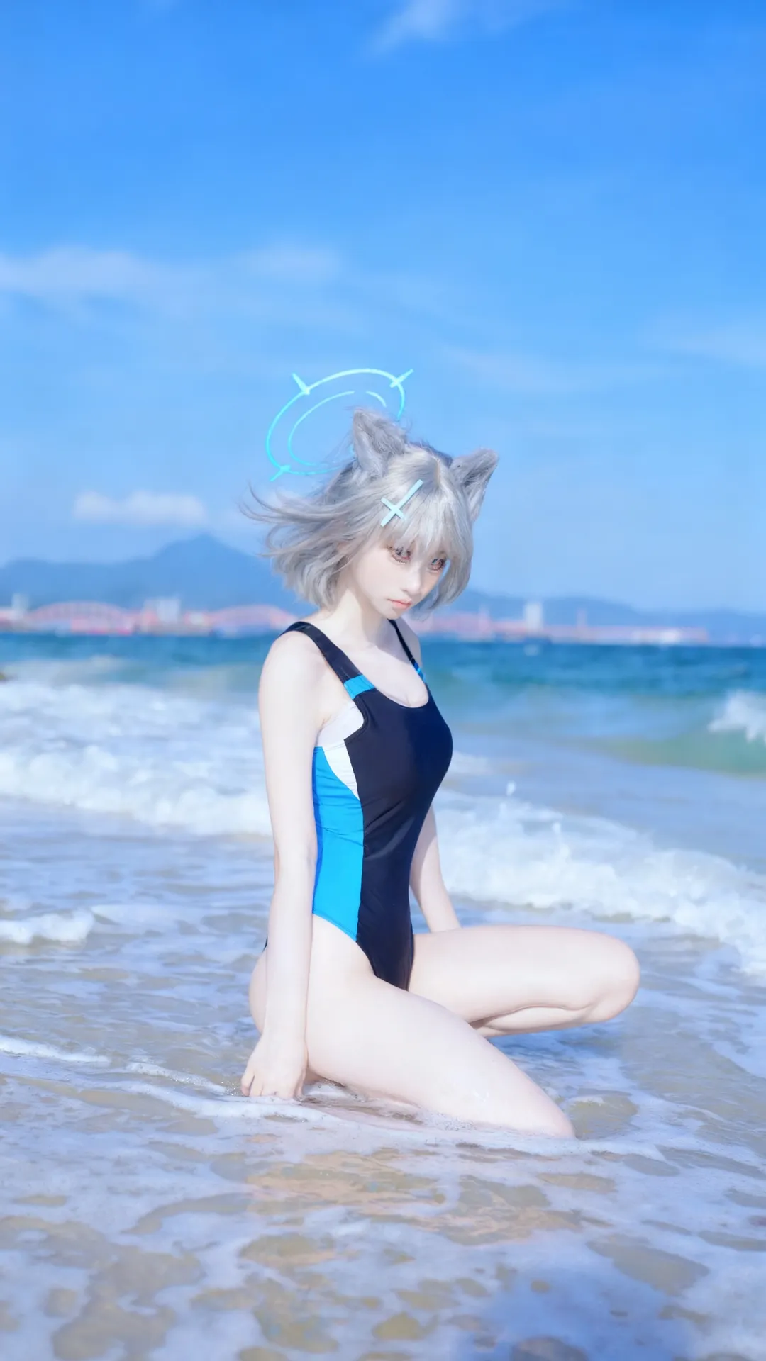 蔚蓝档案, 泳装cos, 砂狼白子cos, 海边写真, cosplay正片 - 第1张