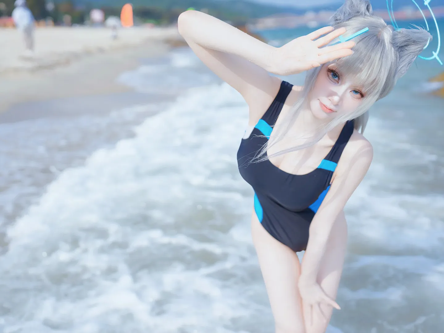 蔚蓝档案, 泳装cos, 砂狼白子cos, 海边写真, cosplay正片