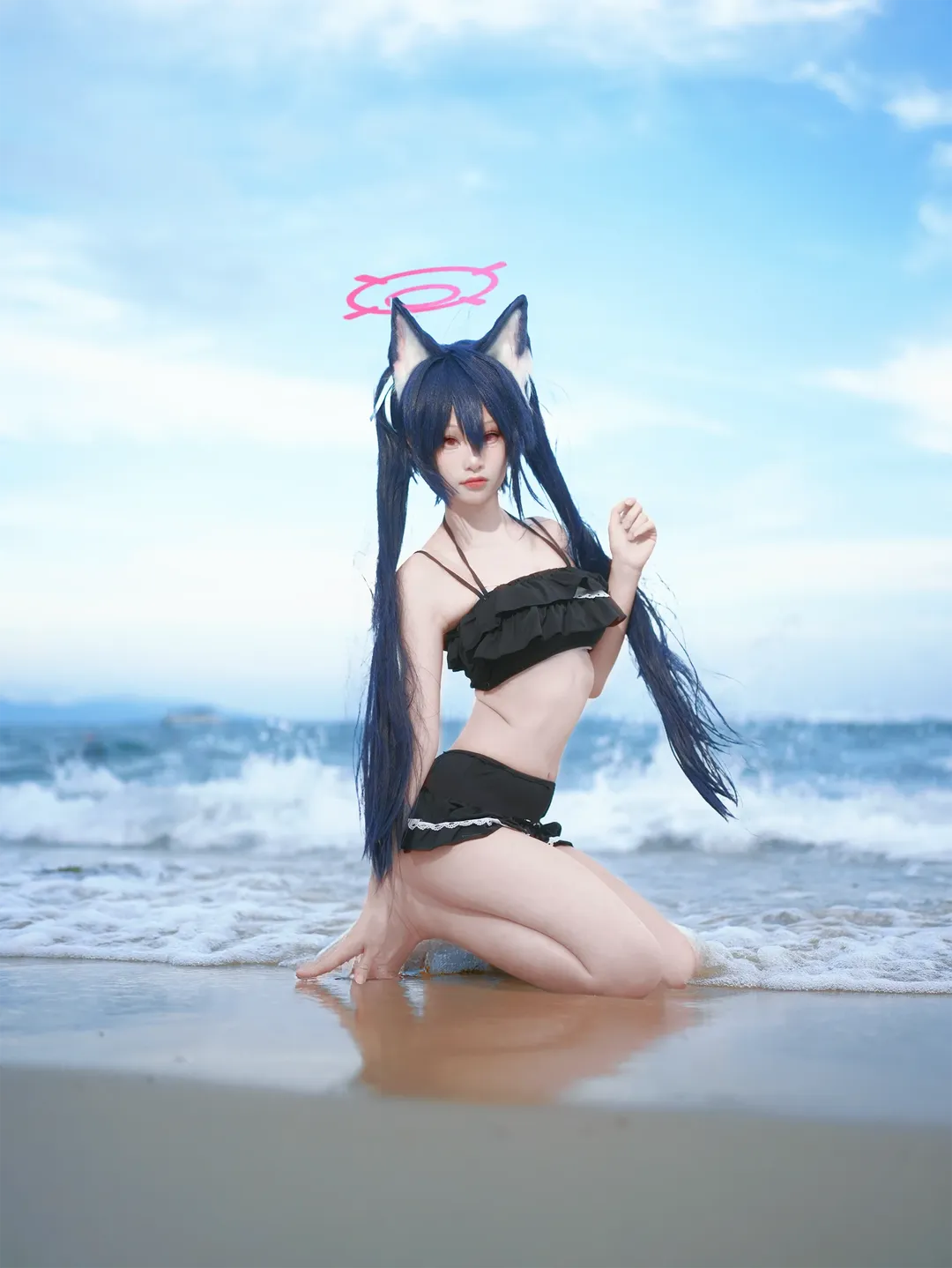 二次元少女, 蔚蓝档案, 海边摄影, 泳装cosplay, 黑见芹香cos - 第2张