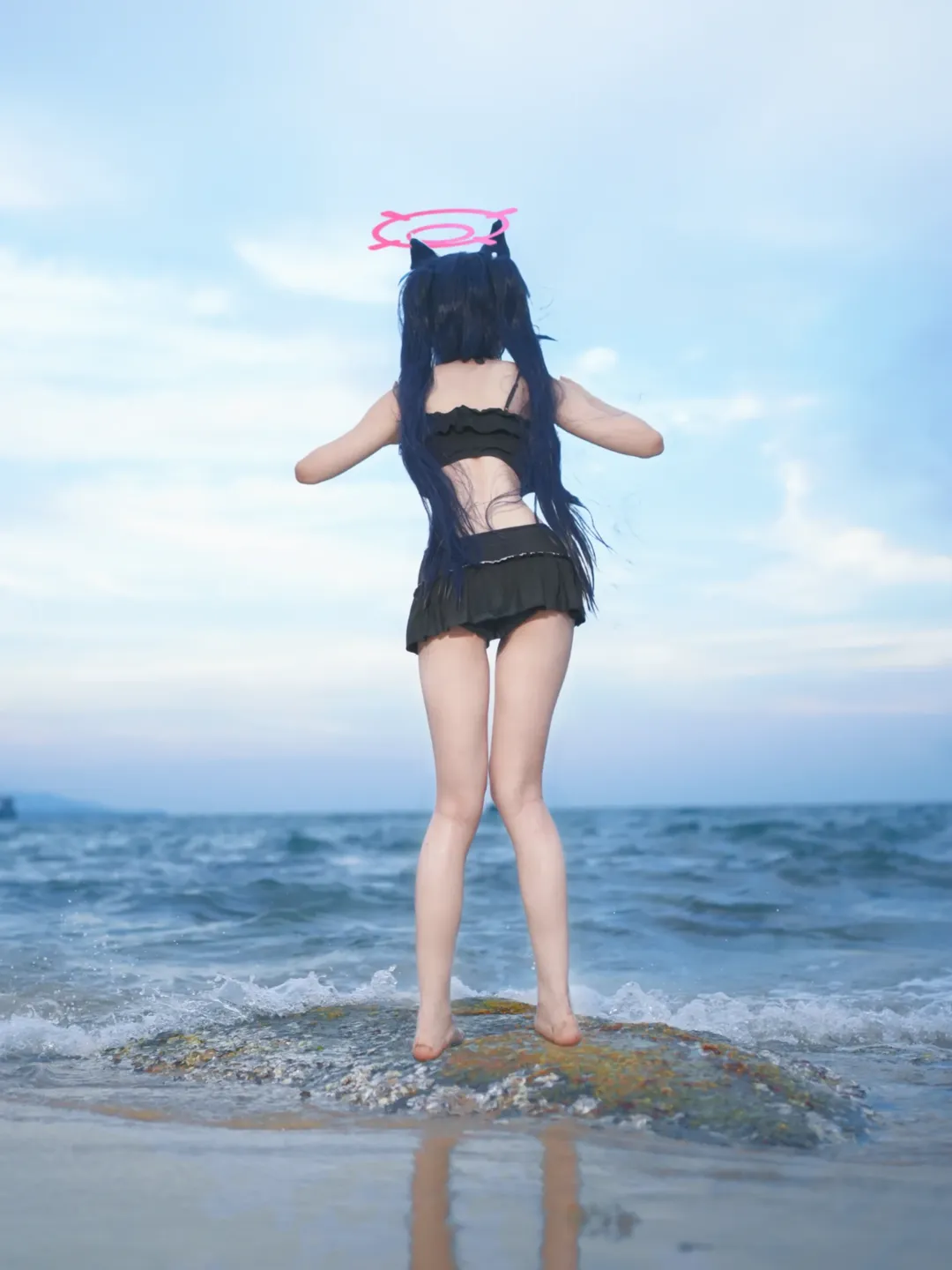 二次元少女, 蔚蓝档案, 海边摄影, 泳装cosplay, 黑见芹香cos - 第4张