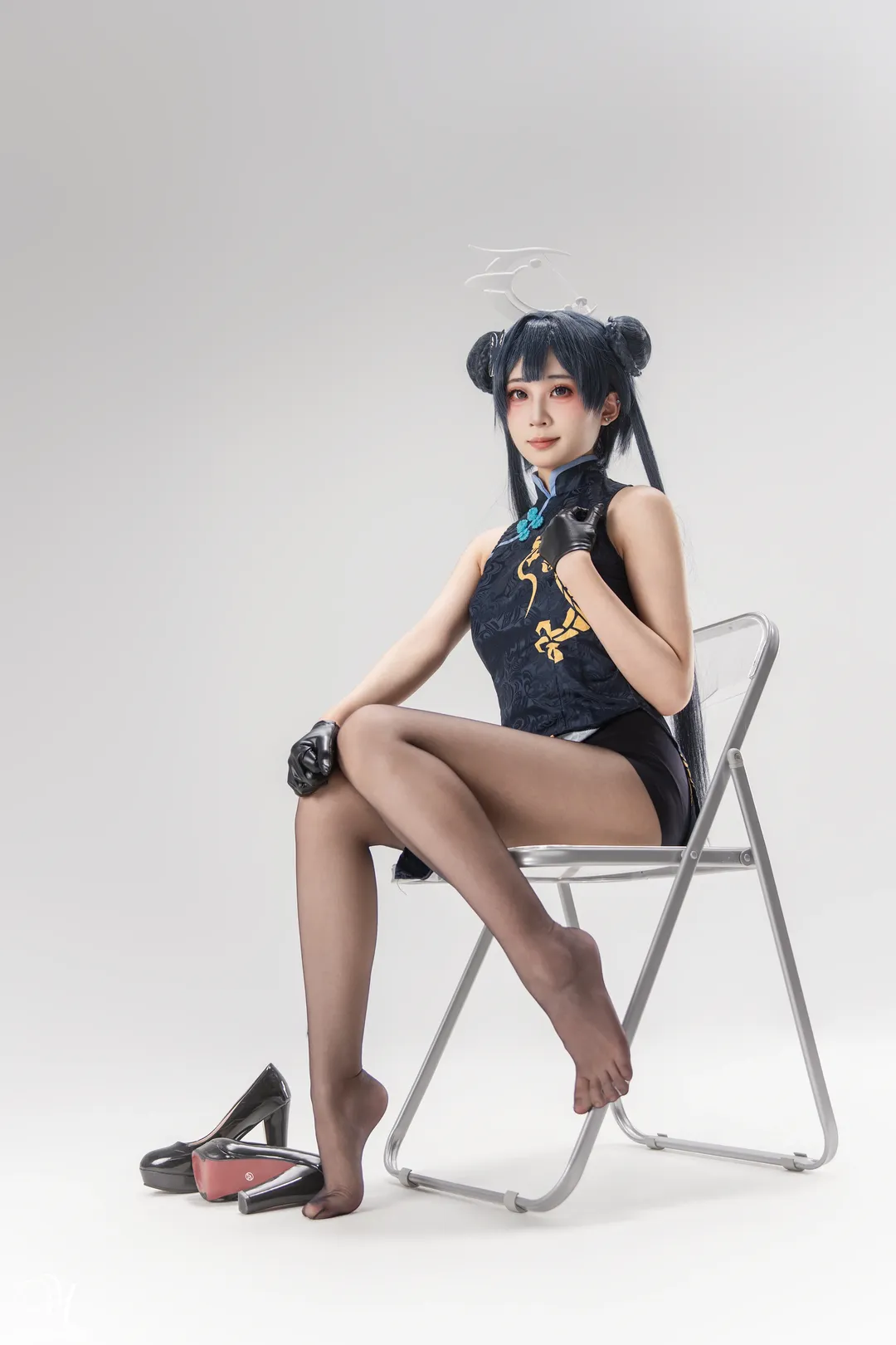 妃咲cos, 碧蓝档案, 动作参考, cosplay摄影, 黑丝穿搭 - 第9张