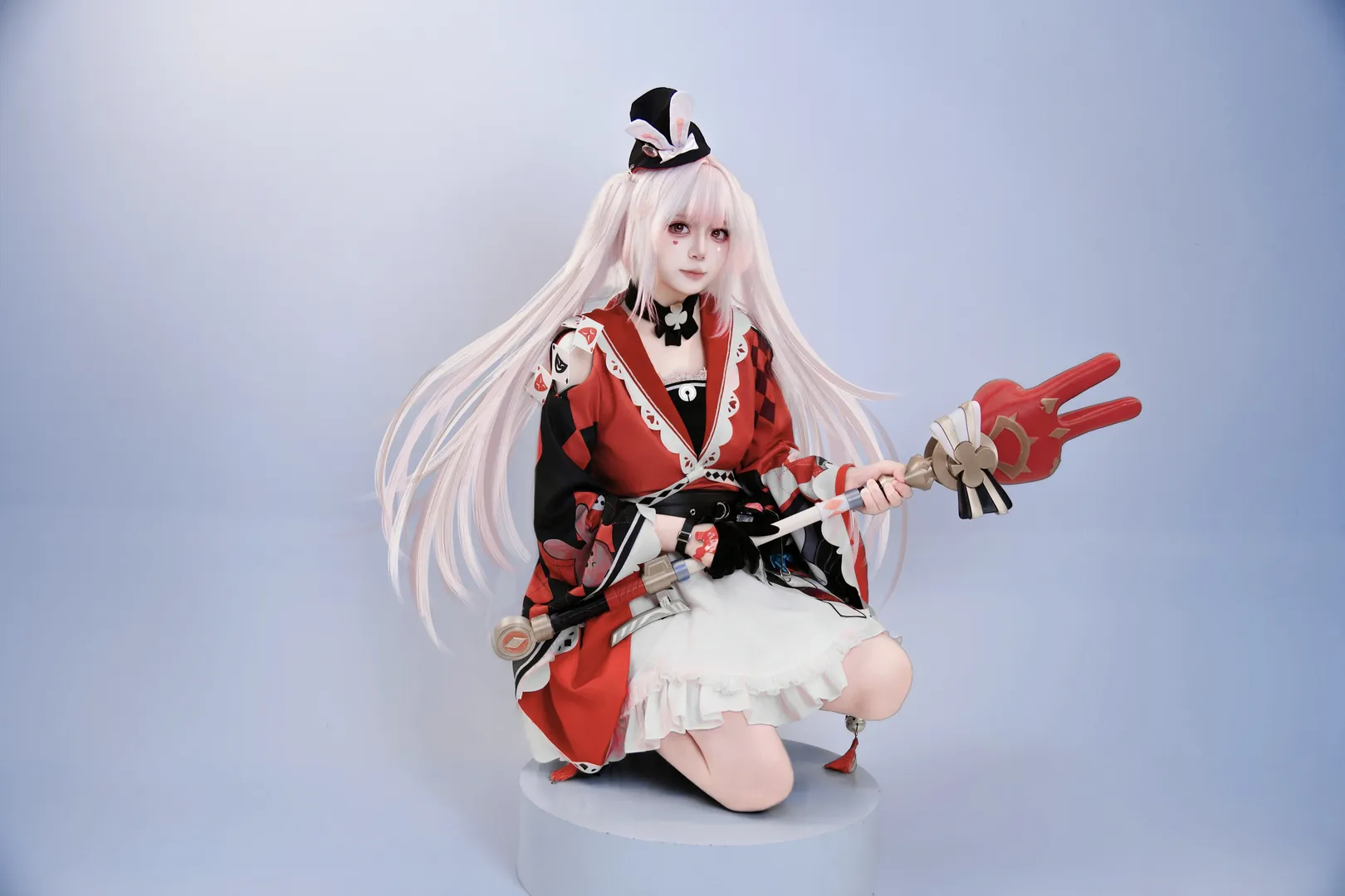 和风cosplay, cosplay道具, 二次元棚拍, 摄影棚写真, 红白双马尾 - 第1张
