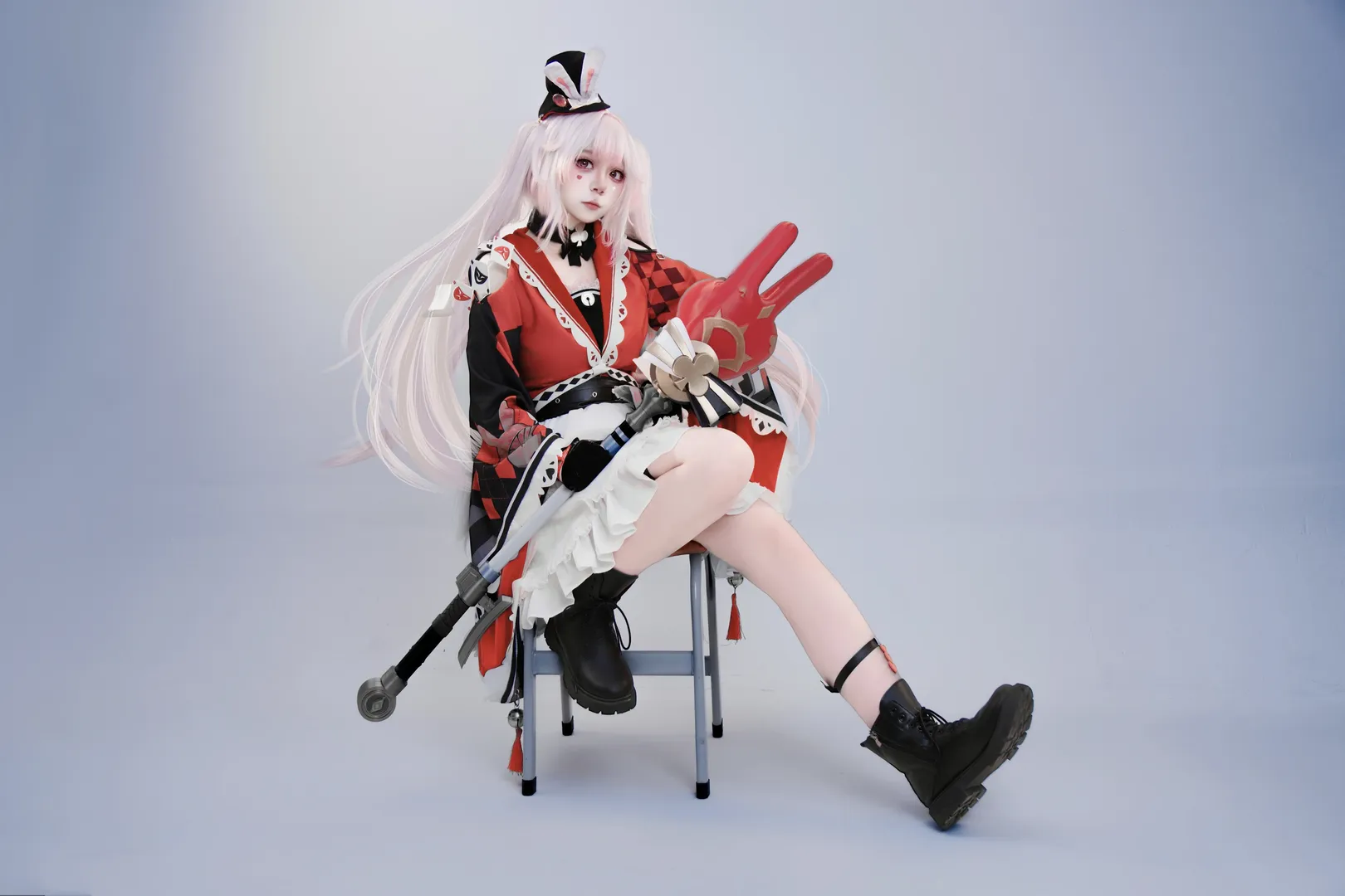和风cosplay, cosplay道具, 二次元棚拍, 摄影棚写真, 红白双马尾 - 第2张