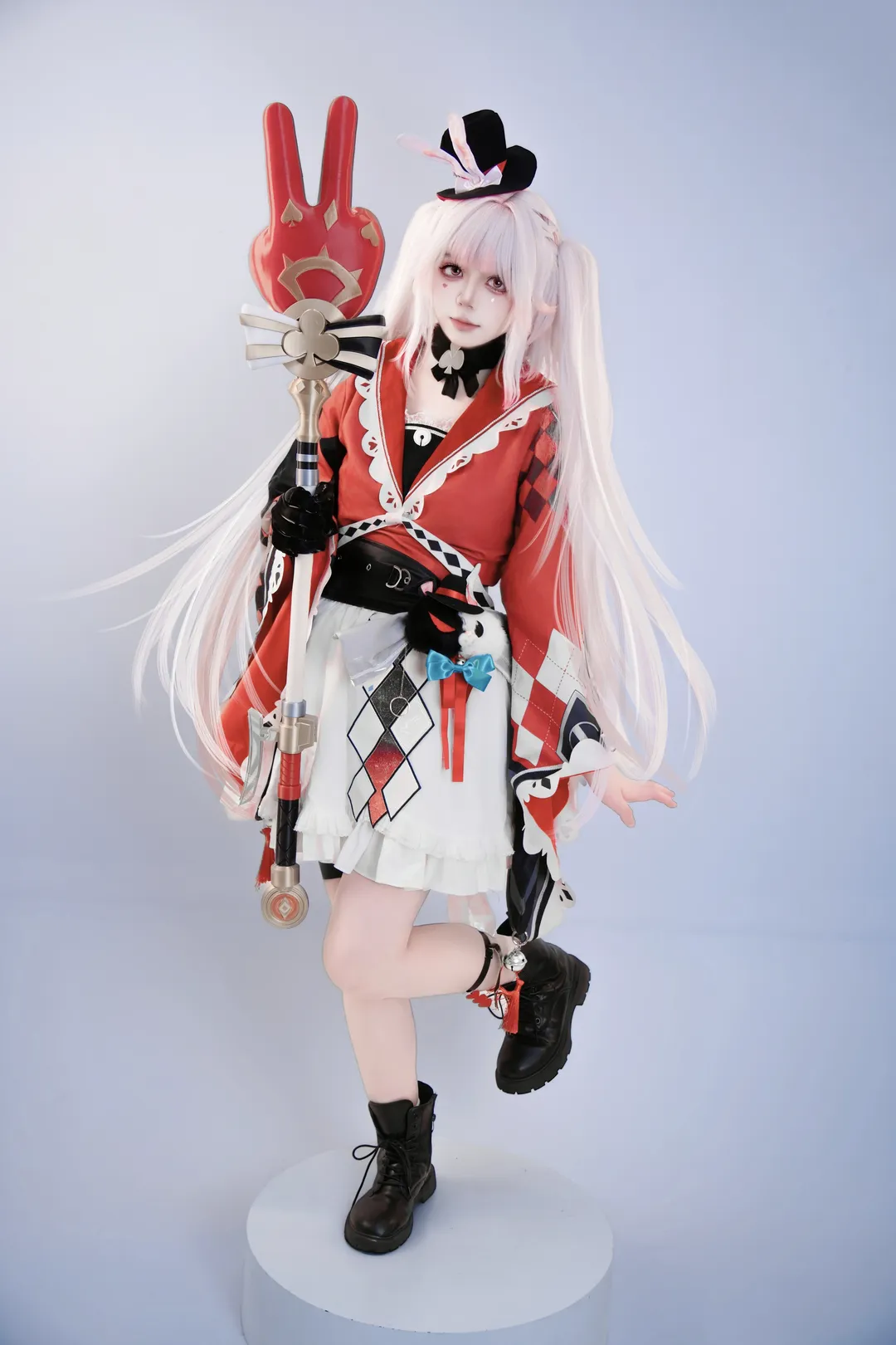 和风cosplay, cosplay道具, 二次元棚拍, 摄影棚写真, 红白双马尾