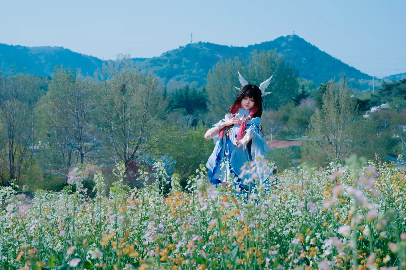原神, 哥伦比娅cos, 花海写真, 低角度拍摄, cosplay户外 - 第5张