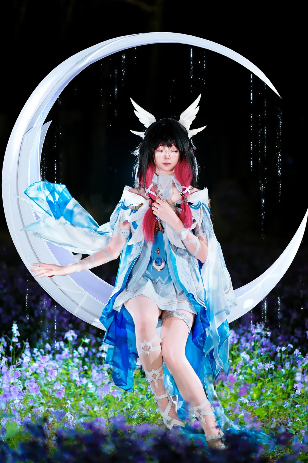 原神, 哥伦比娅cos, 夜景cosplay, 仙气穿搭, 月下少女 - 第1张