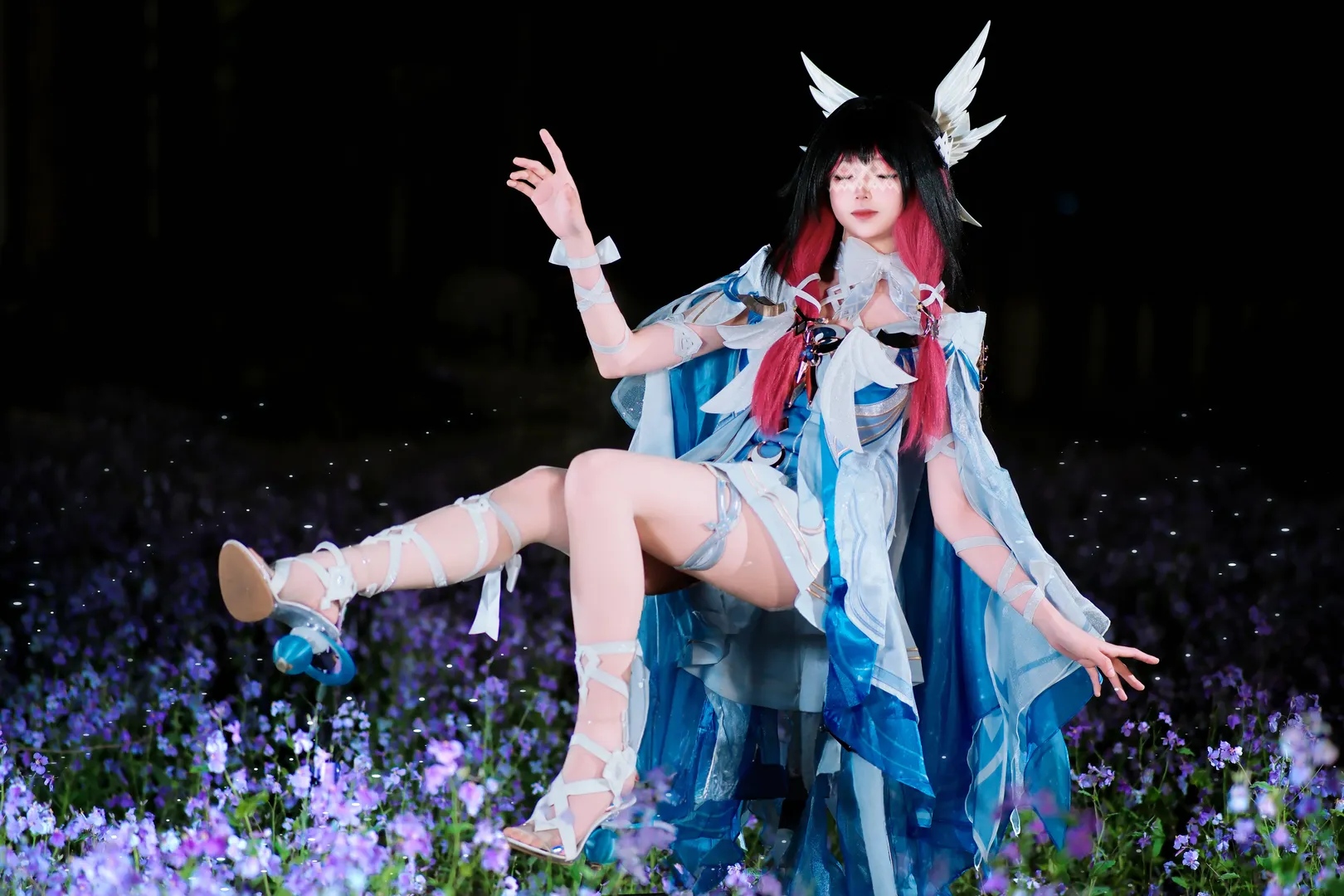 Genshin Impact, Columbina Cosplay, Night view cosplay, Ethereal outfit, Girl under the moon