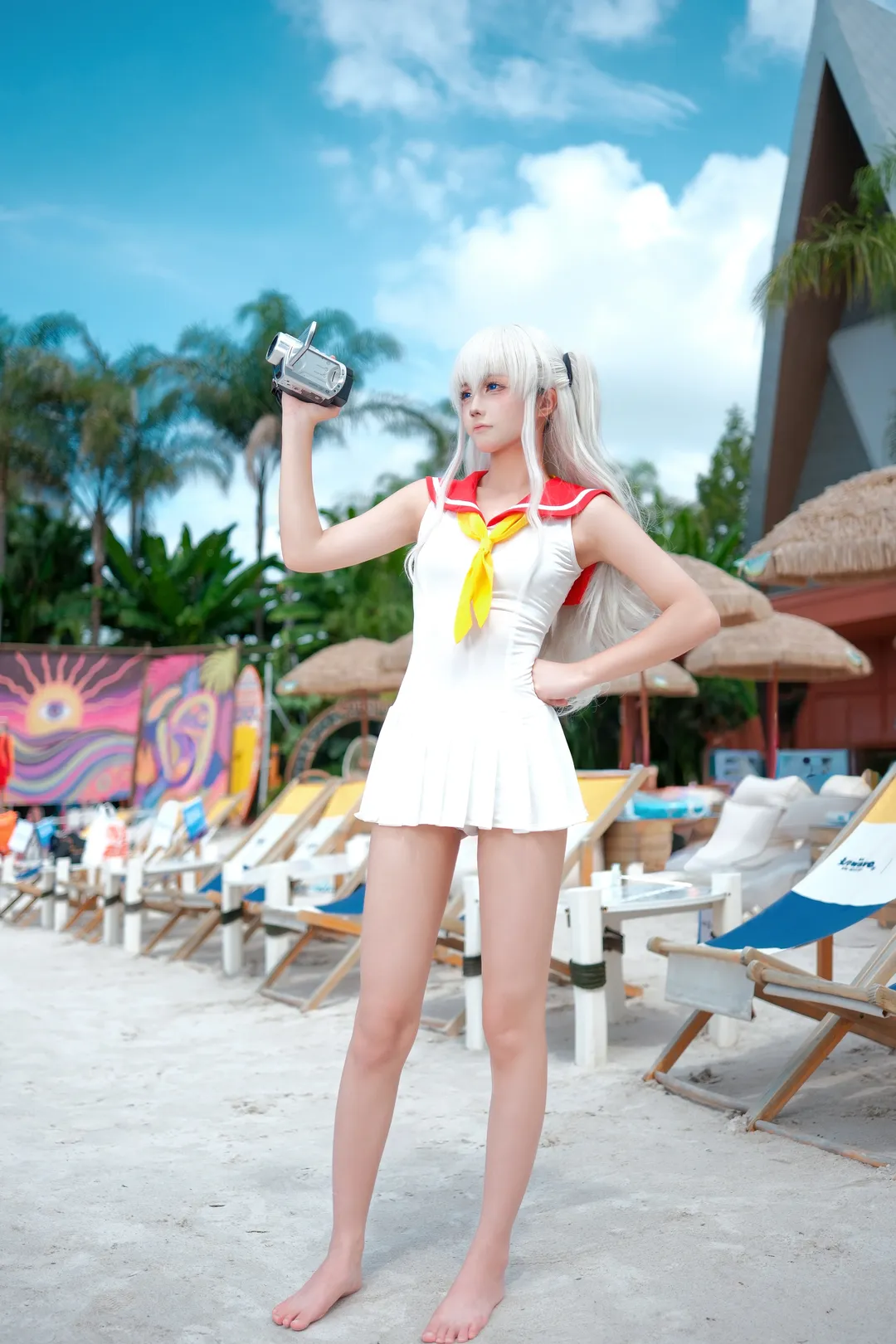 二次元, cosplay, 夏日泳装, 友利奈绪cos, 沙滩摄影 - 第6张