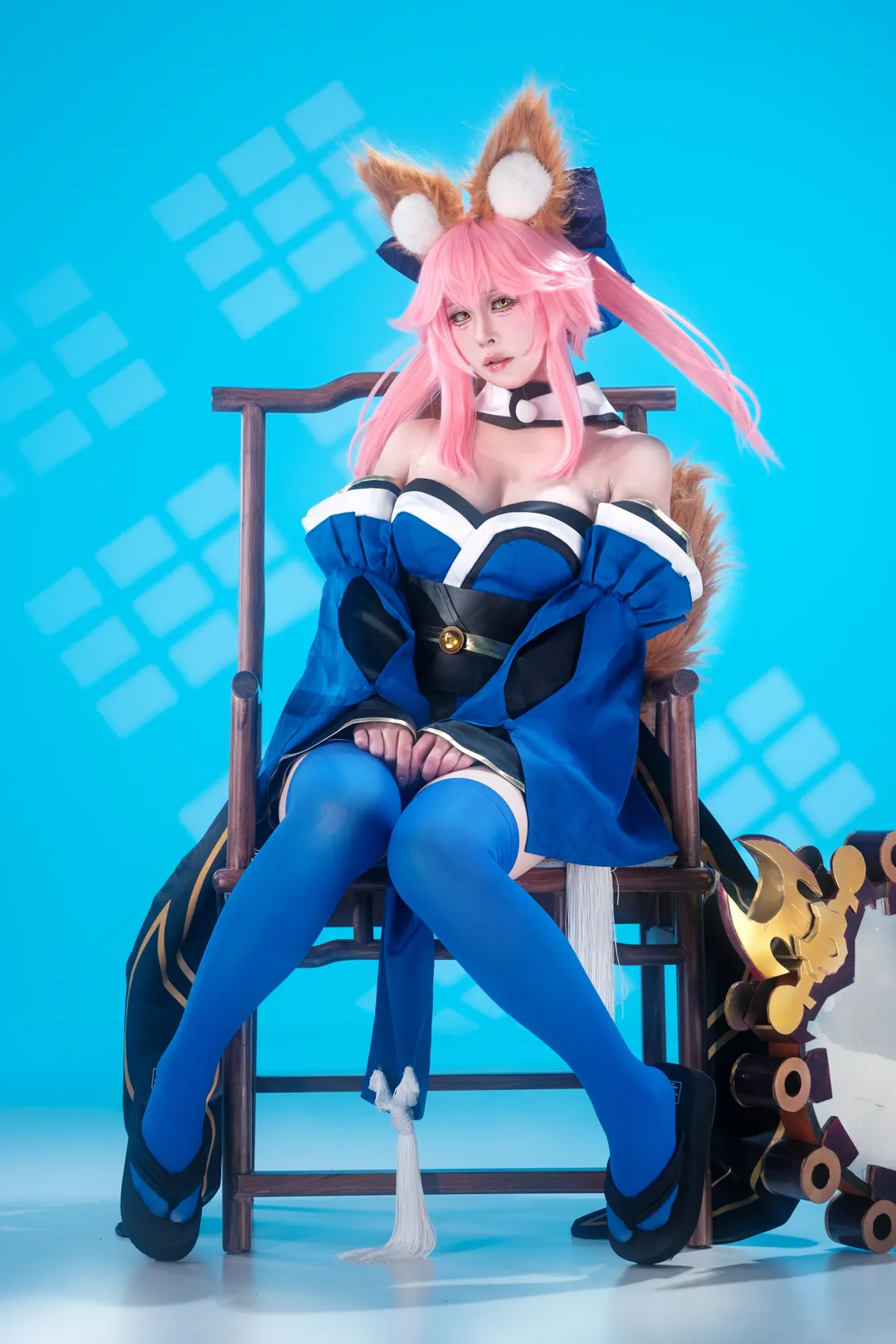 二次元摄影, Fate/Grand Order, 蓝色系穿搭, 玉藻前cos, 狐妖装扮 - 第2张