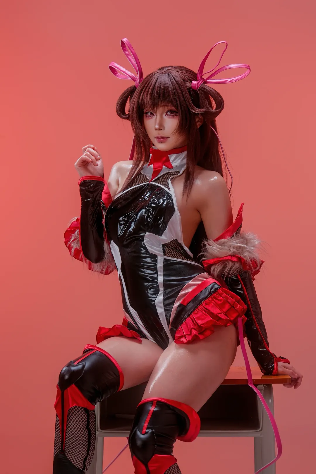 cosplay摄影, 红黑配色, 水城雪风cos, 对魔忍, 漆皮紧身衣 - 第1张
