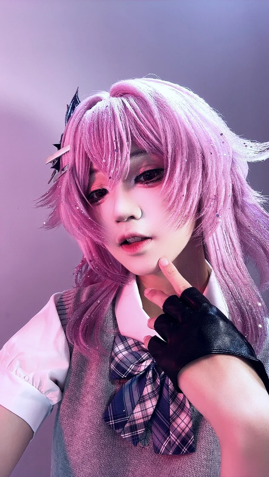 崩坏星穹铁道, 长夜月cos, cosplay摄影, 校园风cos, 粉发假发 - 第1张