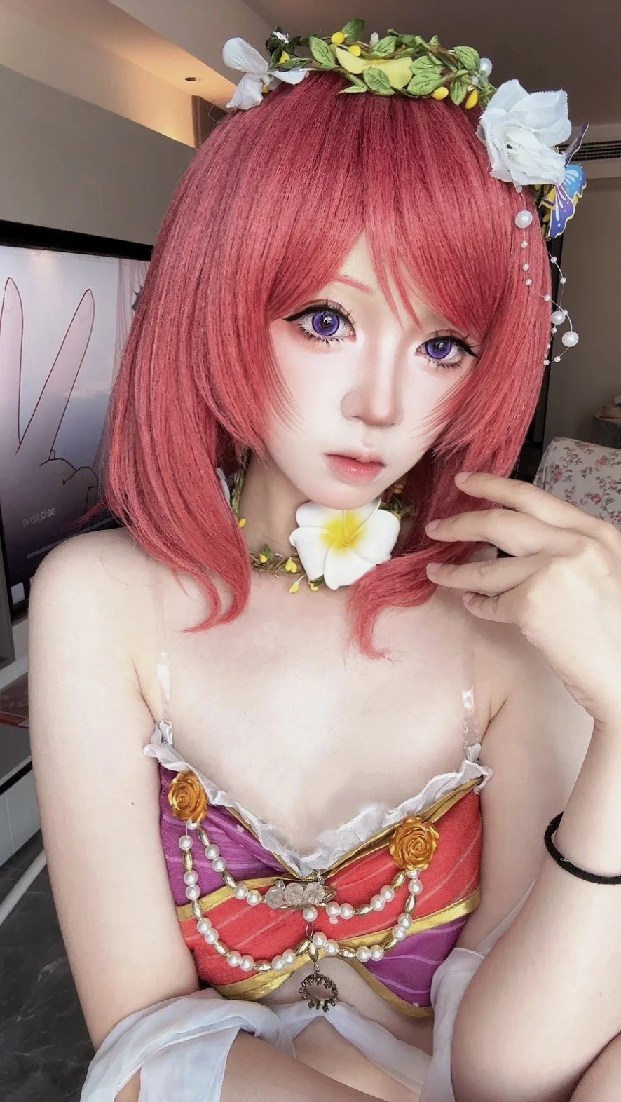 lovelive, 红发假发, 西木野真姬cos, 花妖觉醒, 缪斯cosplay
