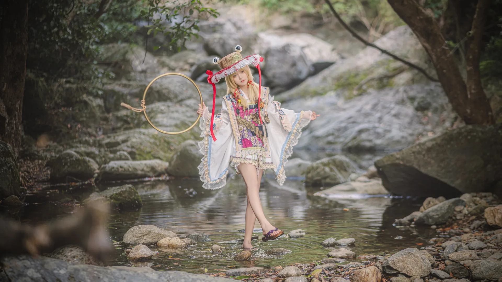 Outdoor photography, Touhou Project, Moriya Suwako cosplay, Stream location, Frog look - Image 2
