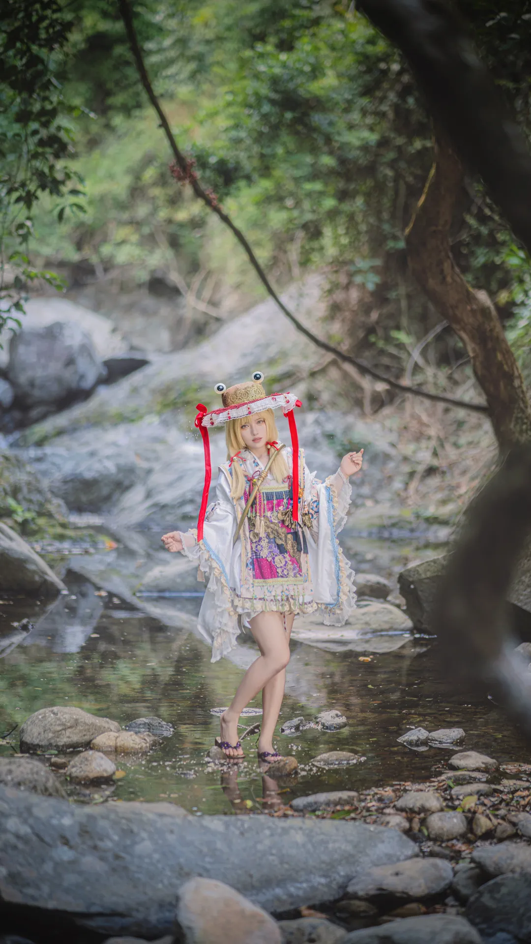 Outdoor photography, Touhou Project, Moriya Suwako cosplay, Stream location, Frog look - Image 4