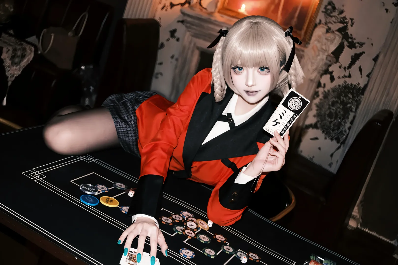 賭ケグルイ, 高再現度コスプレ, 桃喰綺羅莉コスプレ, カジノテーマ撮影, クールで華やかなオーラのメイク・スタイリング