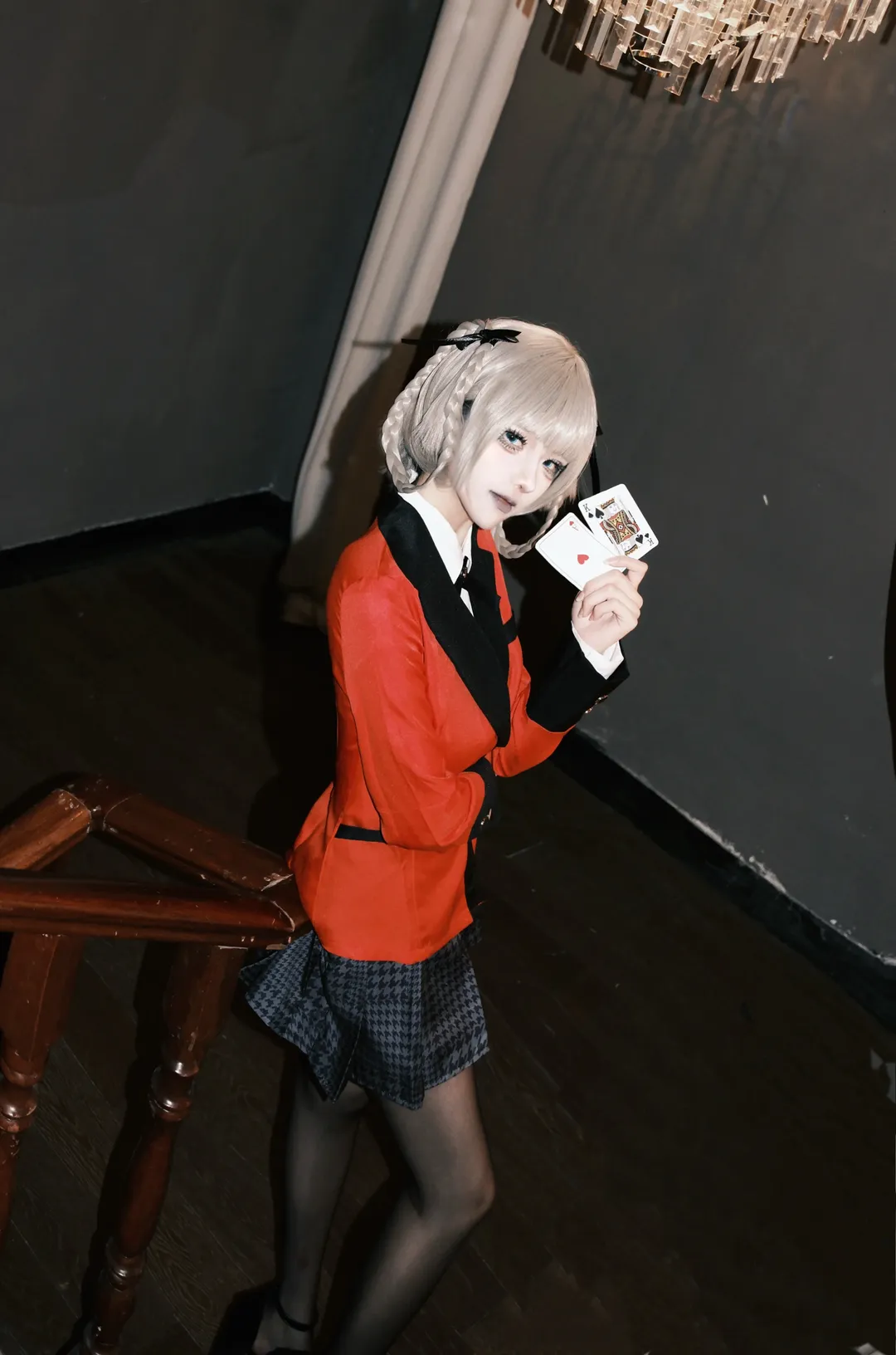狂赌之渊, cosplay摄影, 桃喰绮罗莉cos, 双麻花辫造型, 红黑制服