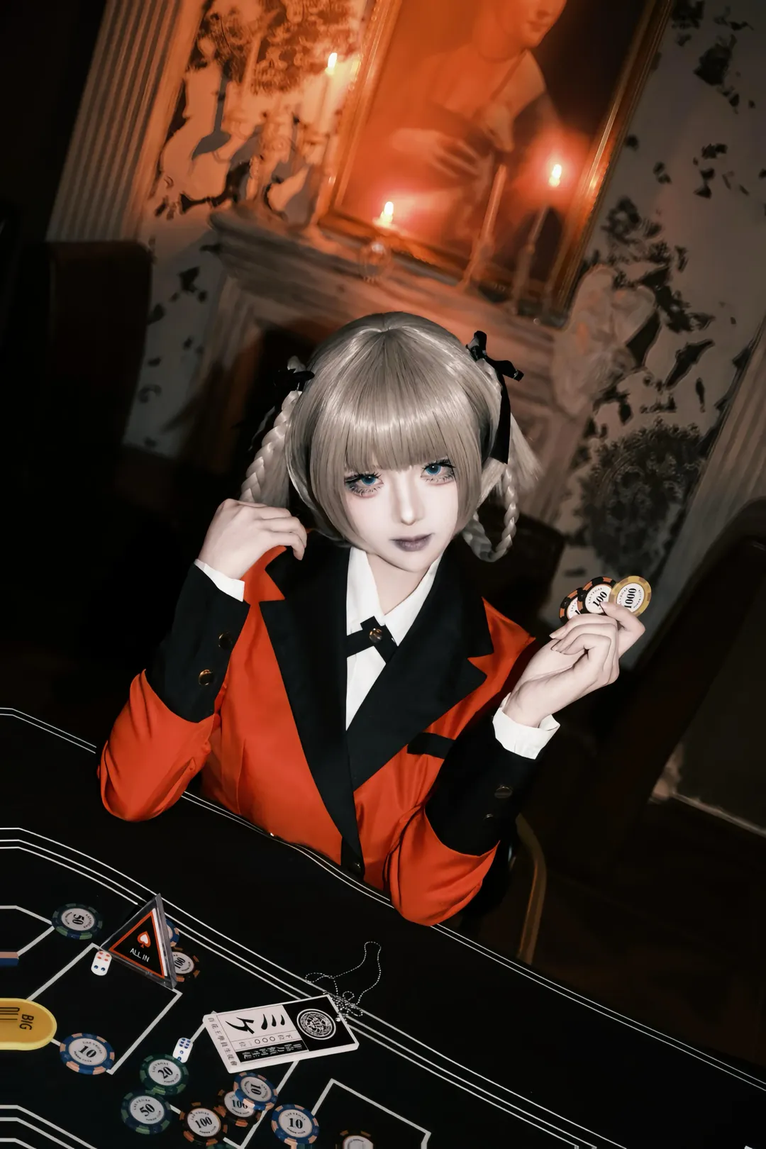 狂賭之淵, cosplay攝影, 桃喰綺羅莉cos, 雙麻花辮造型, 紅黑制服 - 第3張