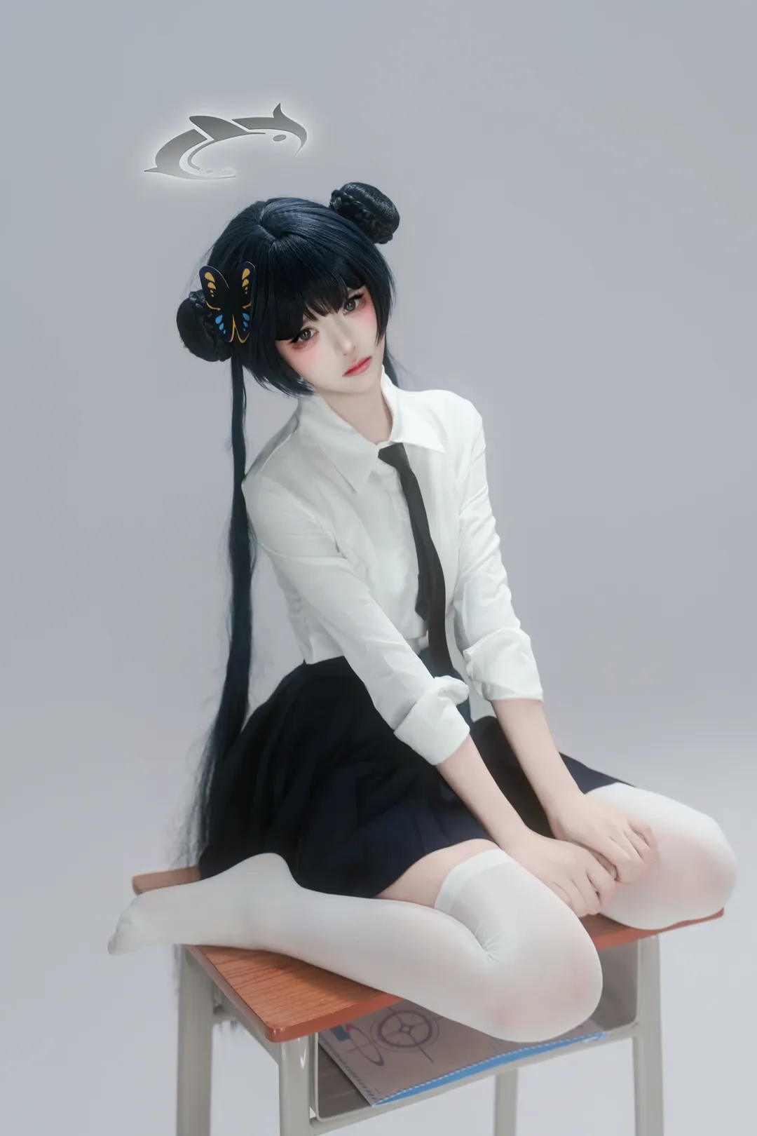 二次元少女, 蔚蓝档案, 龙华妃咲cos, 白丝过膝袜, jk制服cosplay - 第1张