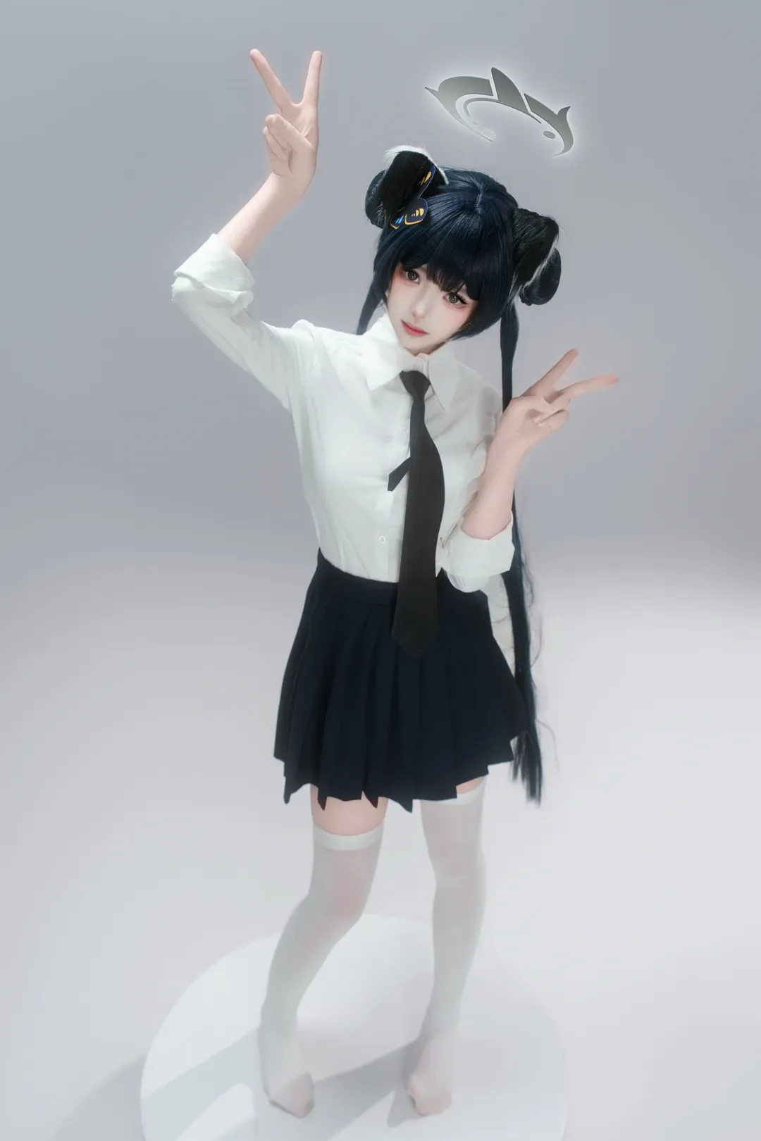 二次元少女, 蔚蓝档案, 龙华妃咲cos, 白丝过膝袜, jk制服cosplay - 第3张