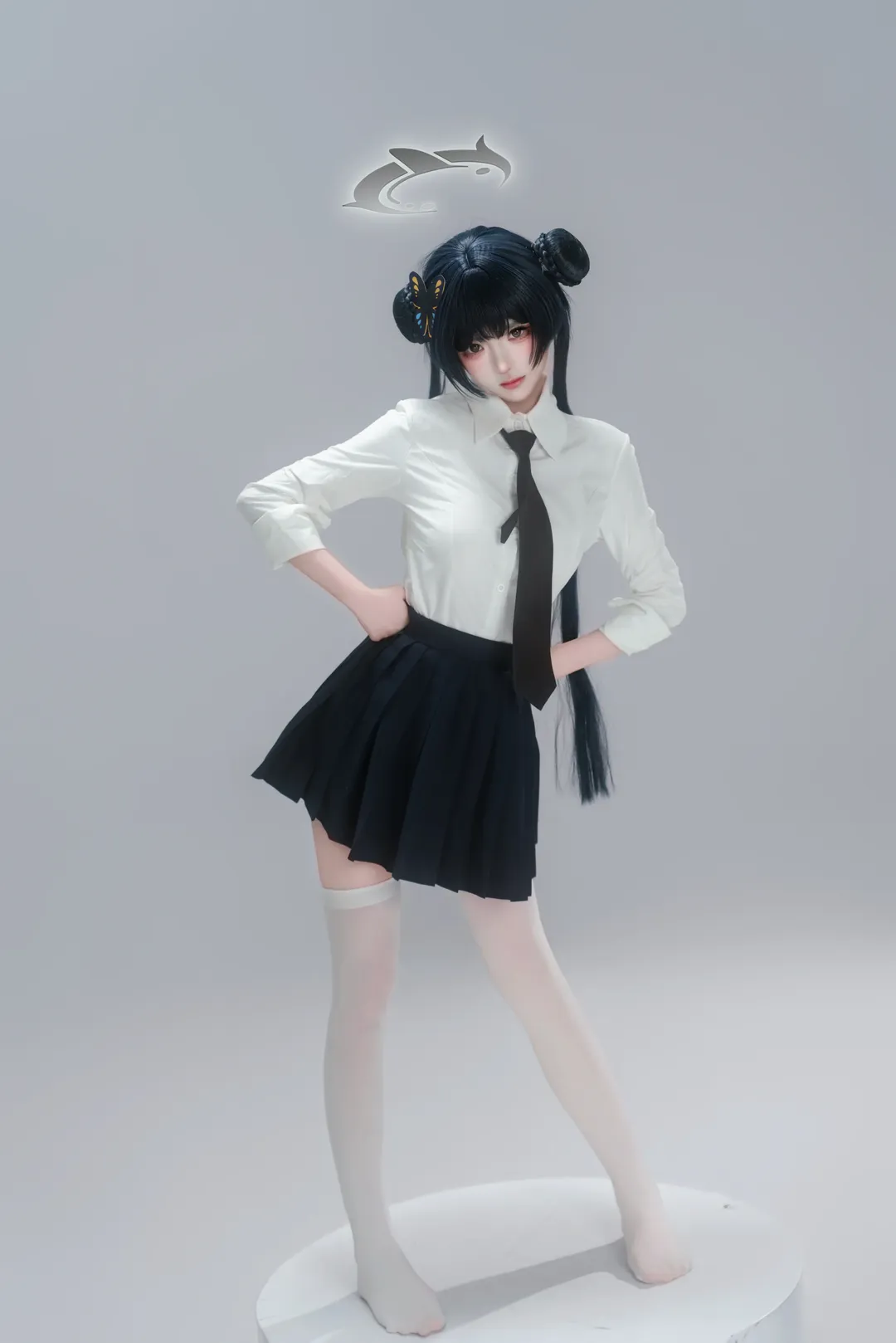 二次元少女, 蔚蓝档案, 龙华妃咲cos, 白丝过膝袜, jk制服cosplay - 第4张