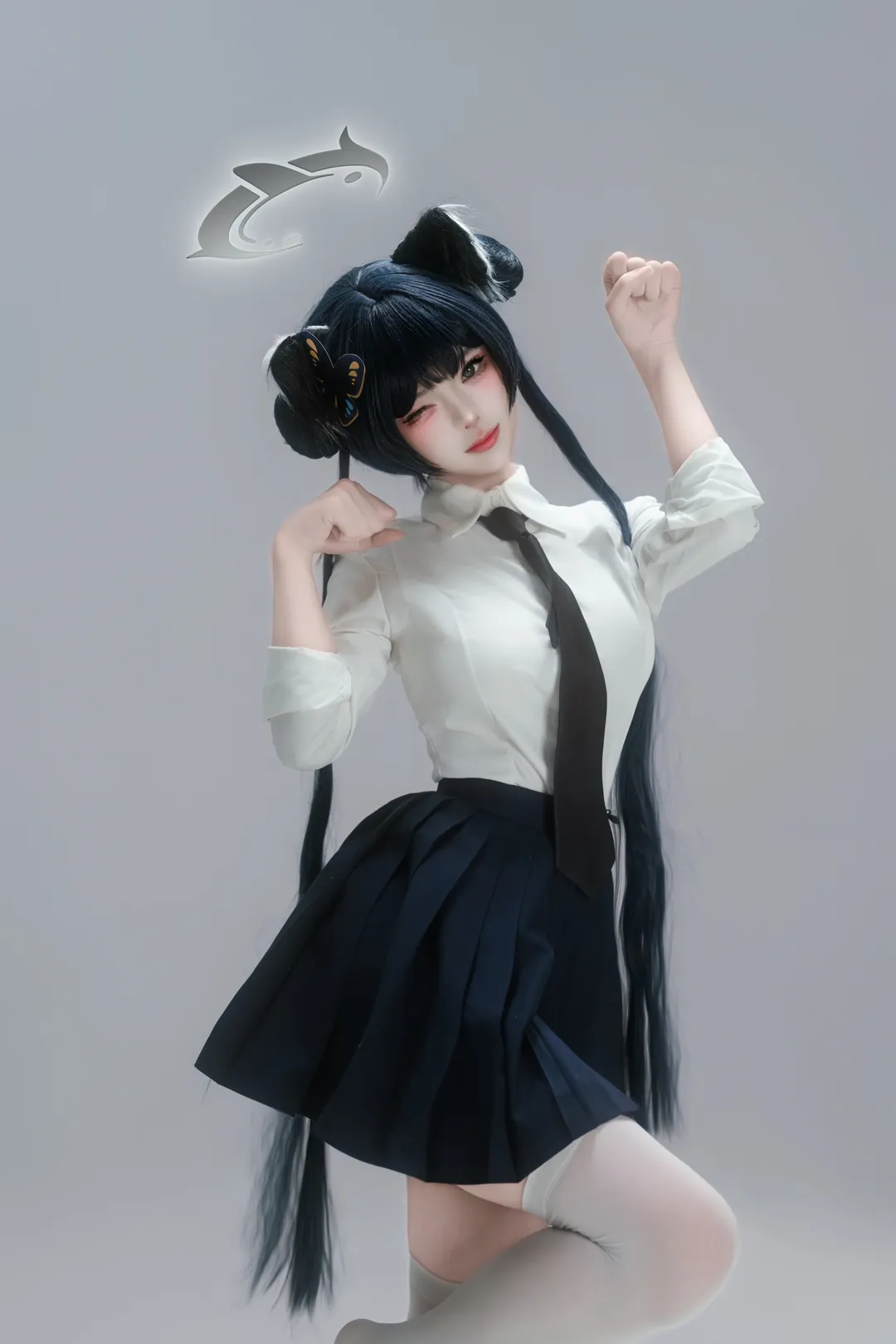 二次元少女, 蔚蓝档案, 龙华妃咲cos, 白丝过膝袜, jk制服cosplay - 第5张