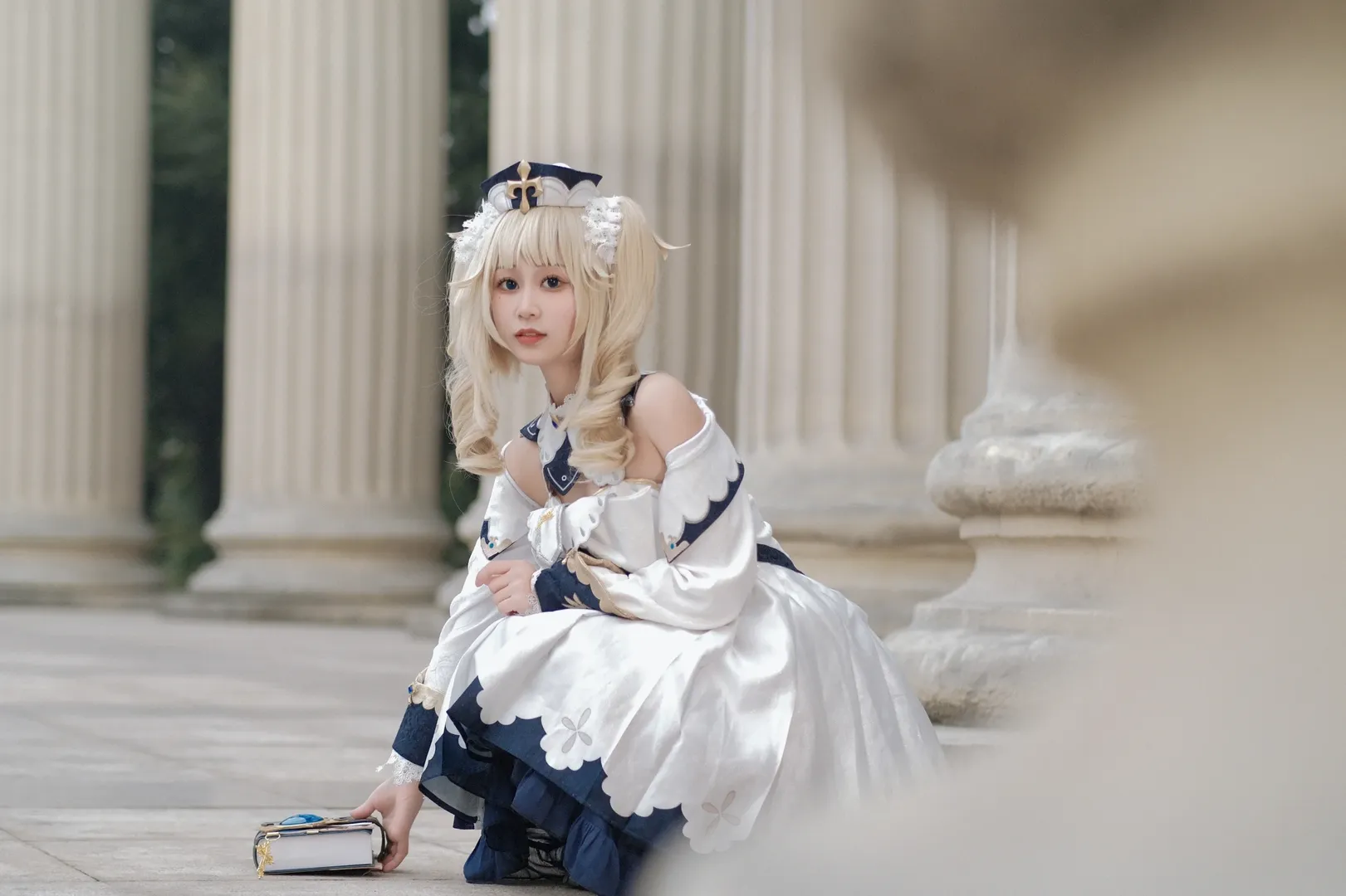 Genshin Impact, Barbara Cosplay, Anime cosplay, Outdoor photography, White thigh-highs outfit - Image 1