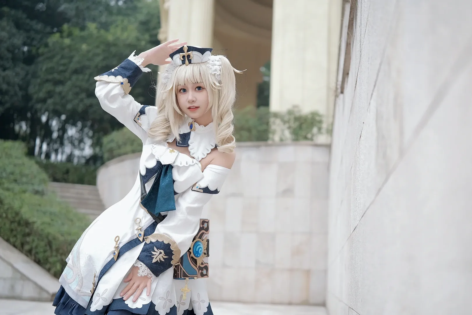 Genshin Impact, Barbara Cosplay, Anime cosplay, Outdoor photography, White thigh-highs outfit - Image 4