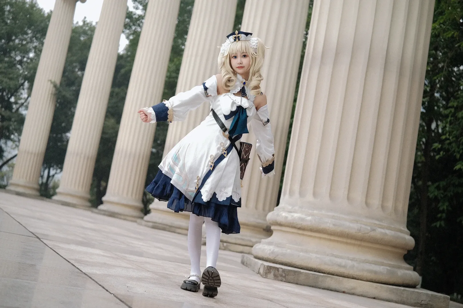 Genshin Impact, Barbara Cosplay, Anime cosplay, Outdoor photography, White thigh-highs outfit - Image 6