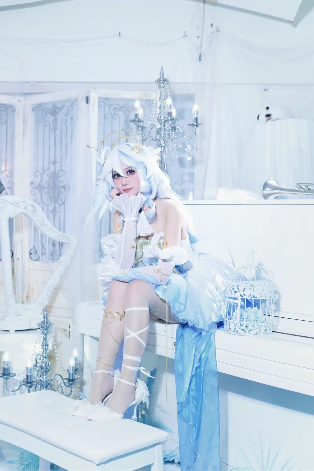原神, 芙宁娜cos, 芙卡洛斯cos, 梦幻风cosplay, 摄影棚布景