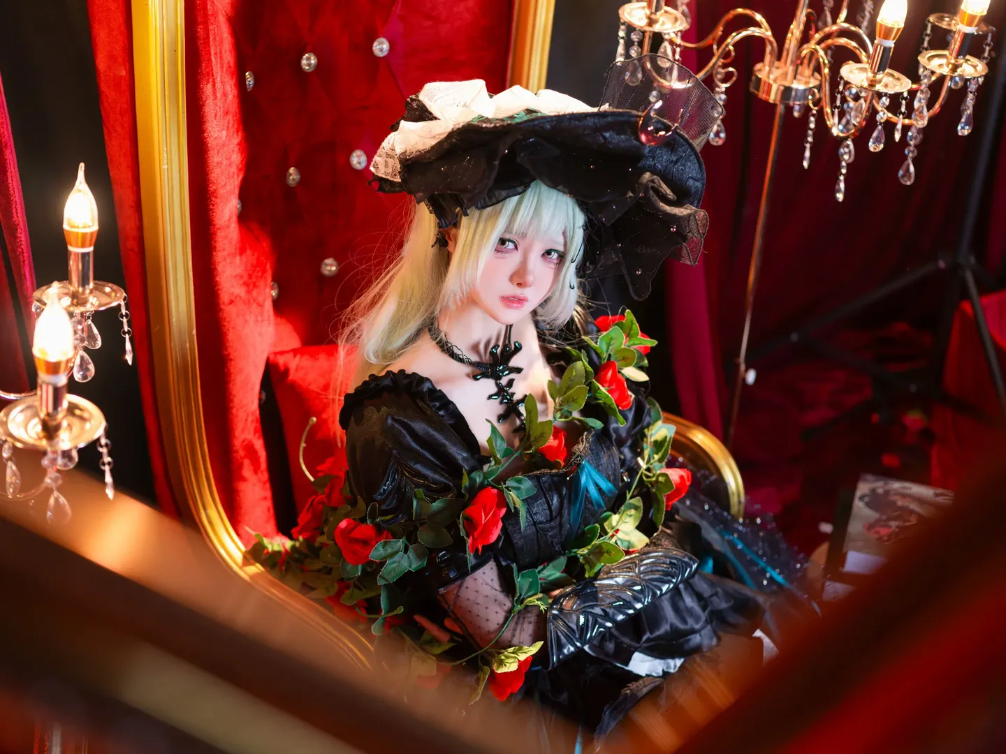 若叶睦cos, 哥特风cosplay, 暗黑系穿搭, BanG Dream!, 实景棚摄影 - 第2张