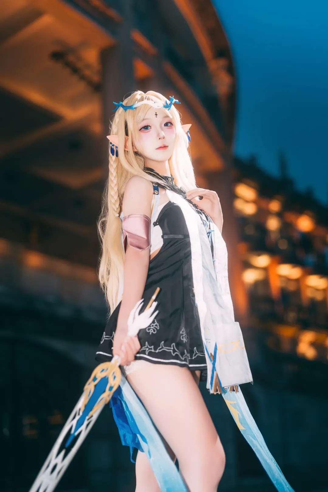 鳴潮, 雰囲気, カルテジア コスプレ, エルフ耳, 夜景ロケ - 5枚目