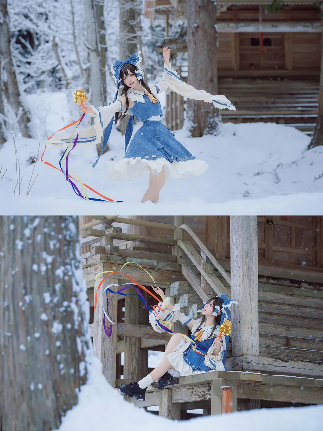 神社摄影, 蓝白洋装, 雪景cos, 冬季人像, 铃铛道具 - 第2张