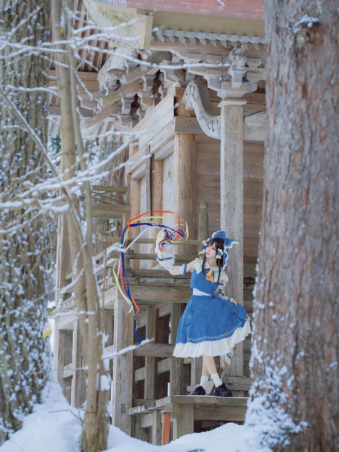 神社摄影, 蓝白洋装, 雪景cos, 冬季人像, 铃铛道具 - 第9张