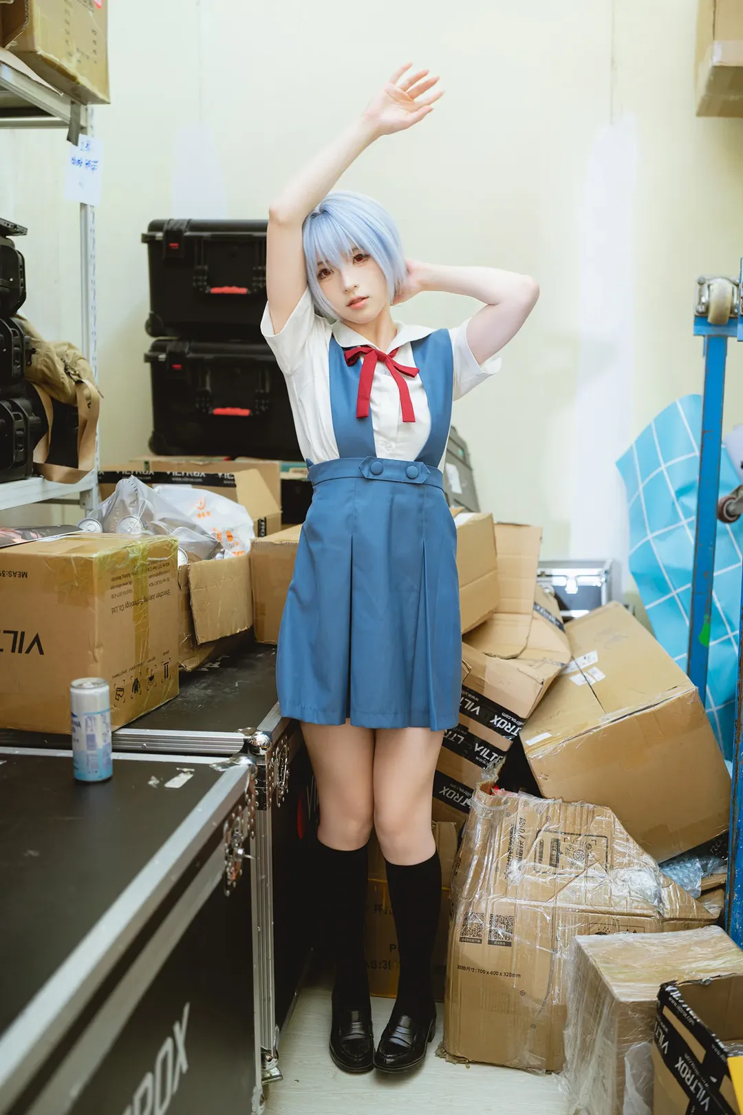 绫波丽cos, 新世纪福音战士, cosplay摄影, 仓库写真, 二次元校园风