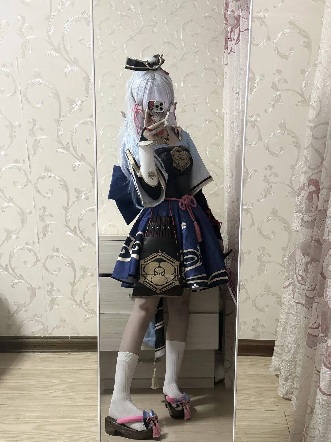 原神, cosplay, 神里绫华cos, 对镜自拍, 二次元穿搭